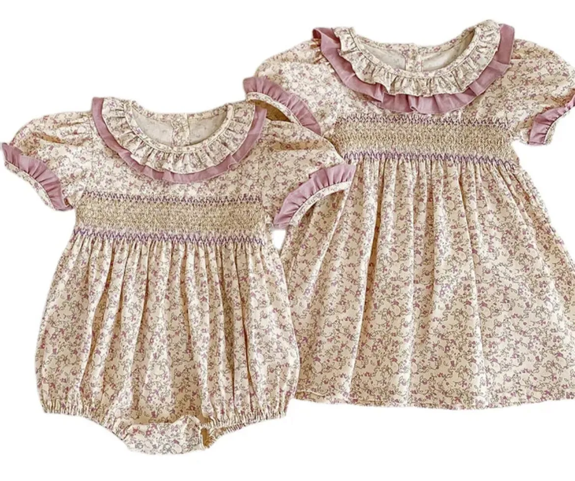 $17.50 EA - 3-6M X 2, 6-12M X 2  -   Baby & Toddler Girls Twinning - Mauve Vintage Floral Rompers