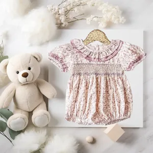 $17.50 EA - 3-6M X 2, 6-12M X 2  -   Baby & Toddler Girls Twinning - Mauve Vintage Floral Rompers