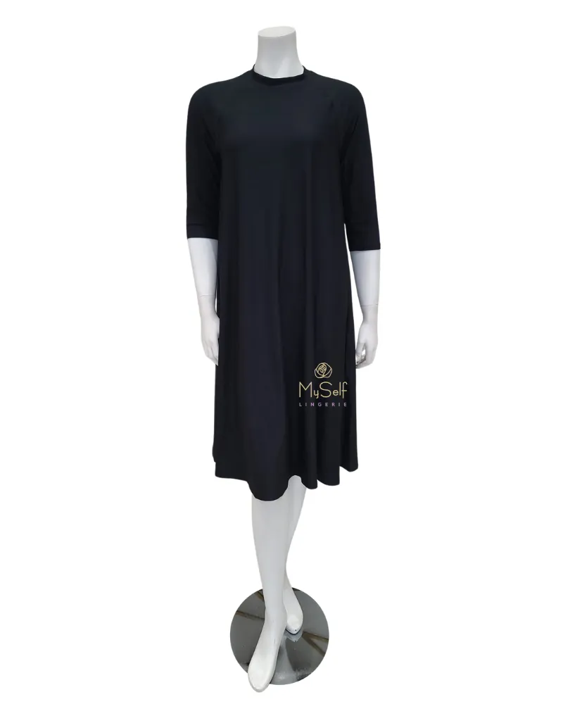 18FL201P-BK Summer Black Swing Swim Dress Petite Length