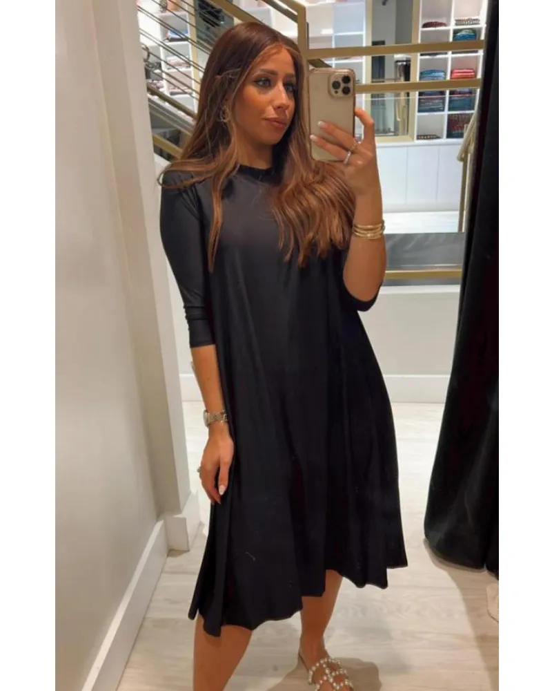 18FL201P-BK Summer Black Swing Swim Dress Petite Length