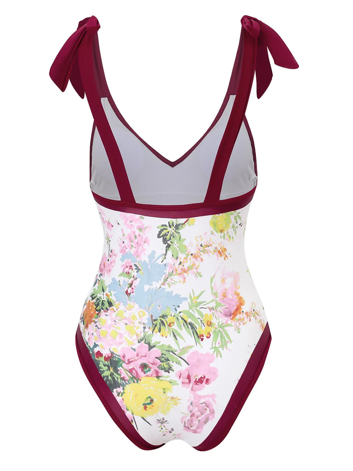 1950s V-Neck Flowers Lacing Swimsuit & Cover Up