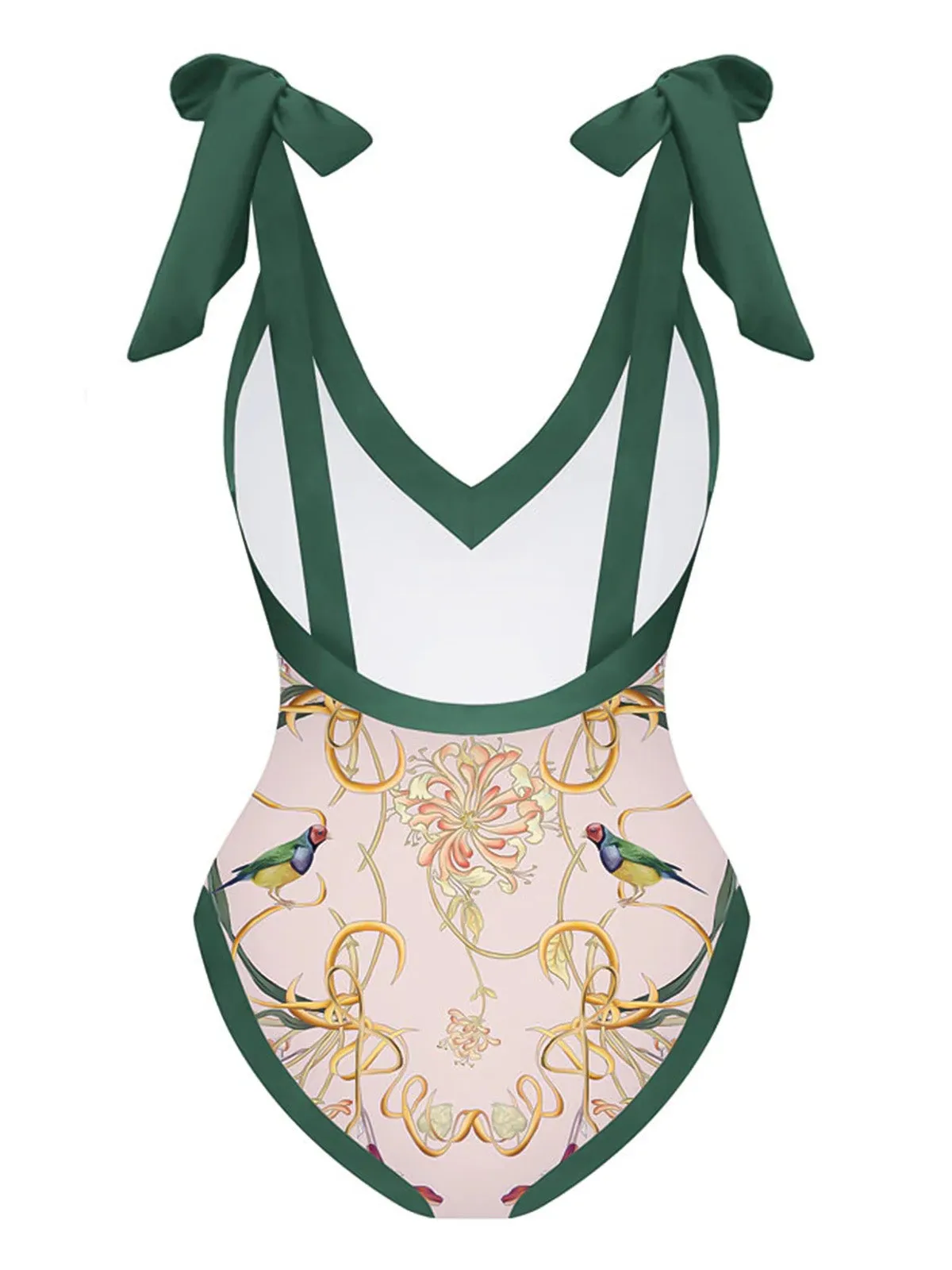 1950s V-Neck Flowers Lacing Swimsuit & Cover Up