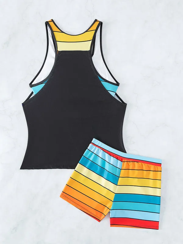 2-Piece Hawaiian Stripe Tankini Bathing Suit | Tank Top and Boyshorts