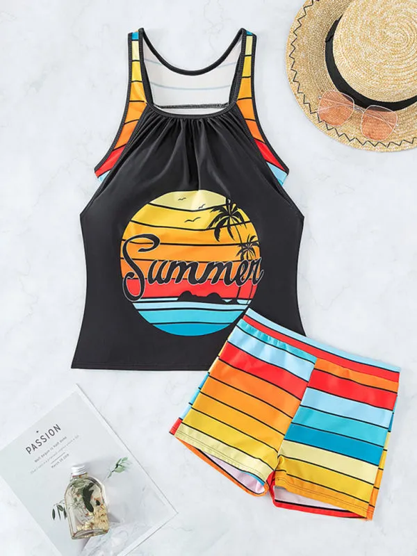 2-Piece Hawaiian Stripe Tankini Bathing Suit | Tank Top and Boyshorts