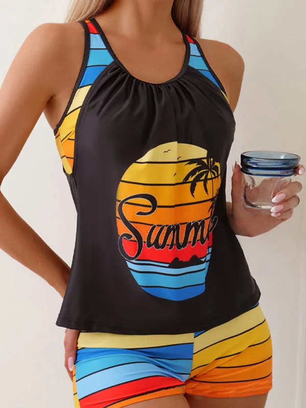 2-Piece Hawaiian Stripe Tankini Bathing Suit | Tank Top and Boyshorts