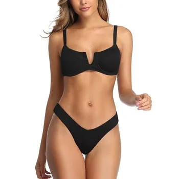 2 Piece Low Rise Bottom Swimwear Brazilian High Cut Bikini Set
