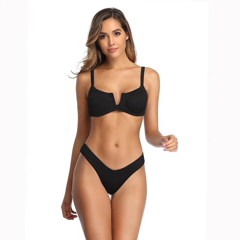 2 Piece Low Rise Bottom Swimwear Brazilian High Cut Bikini Set