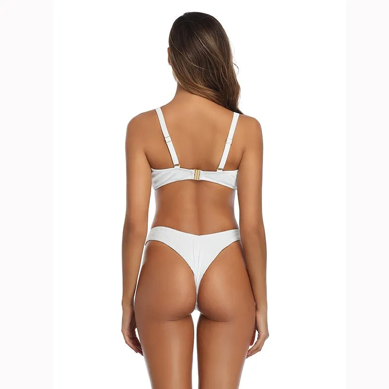2 Piece Low Rise Bottom Swimwear Brazilian High Cut Bikini Set