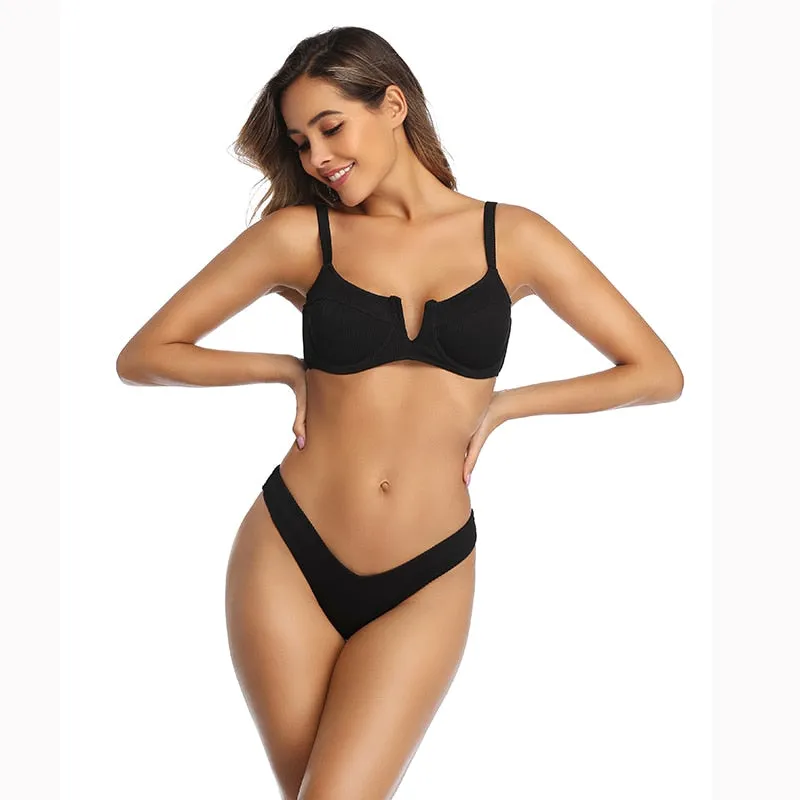 2 Piece Low Rise Bottom Swimwear Brazilian High Cut Bikini Set