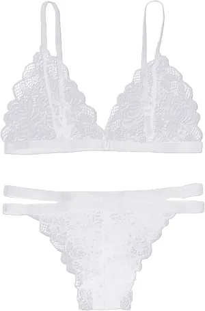 2 Piece Sexy Lace Strap Bralette Bra and Panty Lingerie Set Push up Bras for Women Sexy V Neck Underwear Briefs