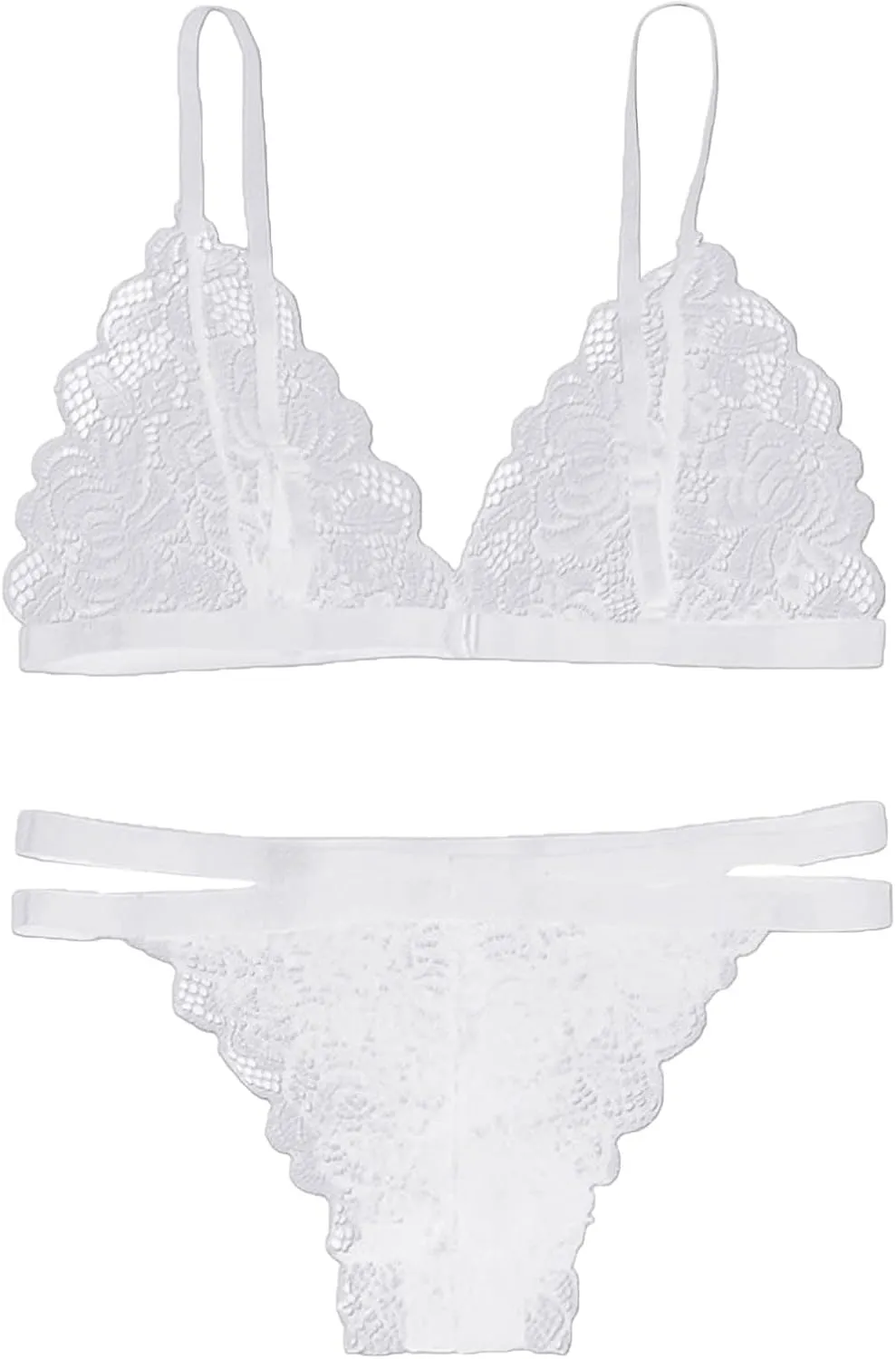 2 Piece Sexy Lace Strap Bralette Bra and Panty Lingerie Set Push up Bras for Women Sexy V Neck Underwear Briefs
