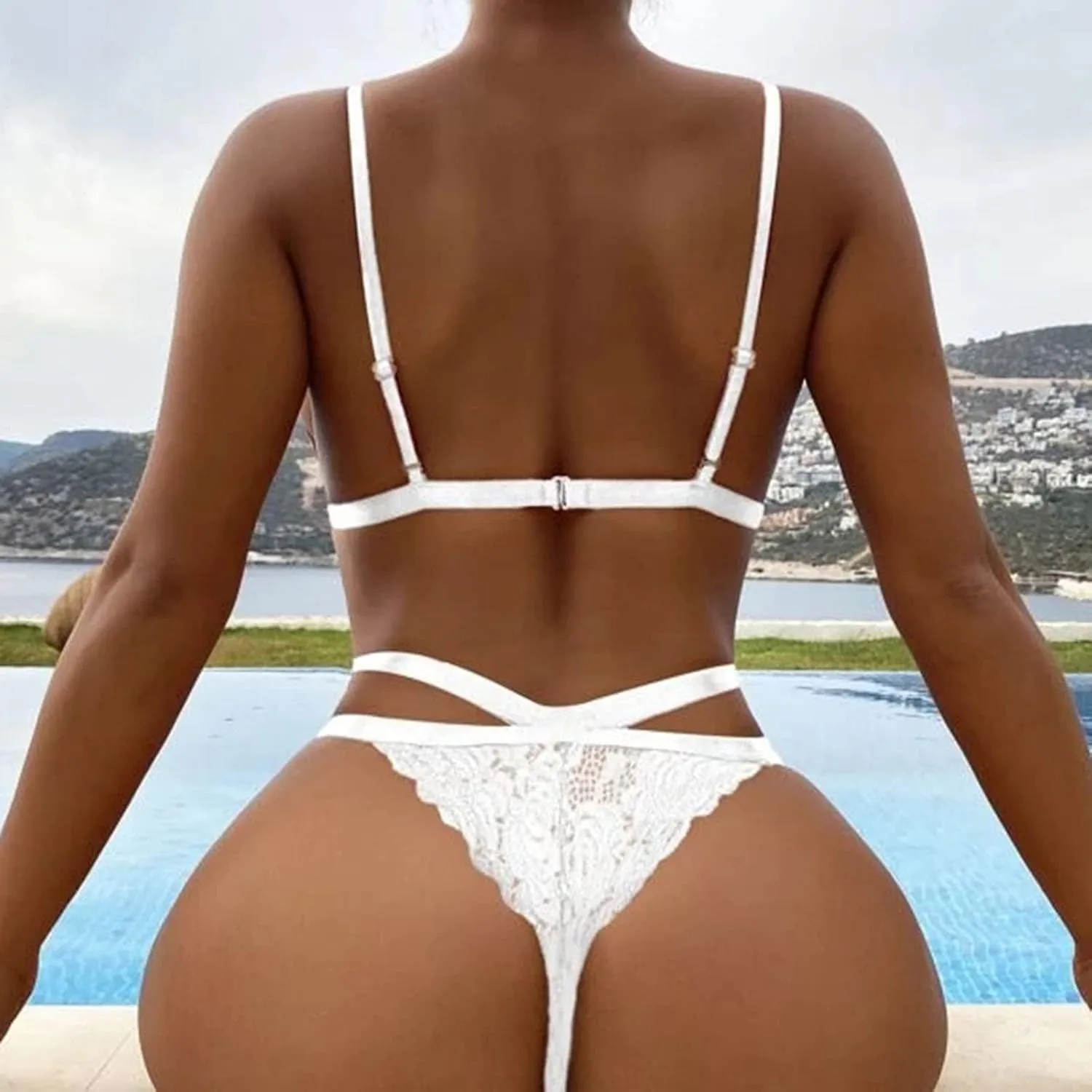 2 Piece Sexy Lace Strap Bralette Bra and Panty Lingerie Set Push up Bras for Women Sexy V Neck Underwear Briefs