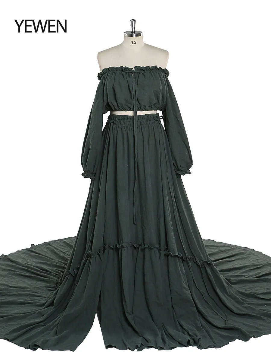 2 Pieces Set Evening Dresses Stretchy Waist Maternity Gown Photography Dress YEWEN YD211229