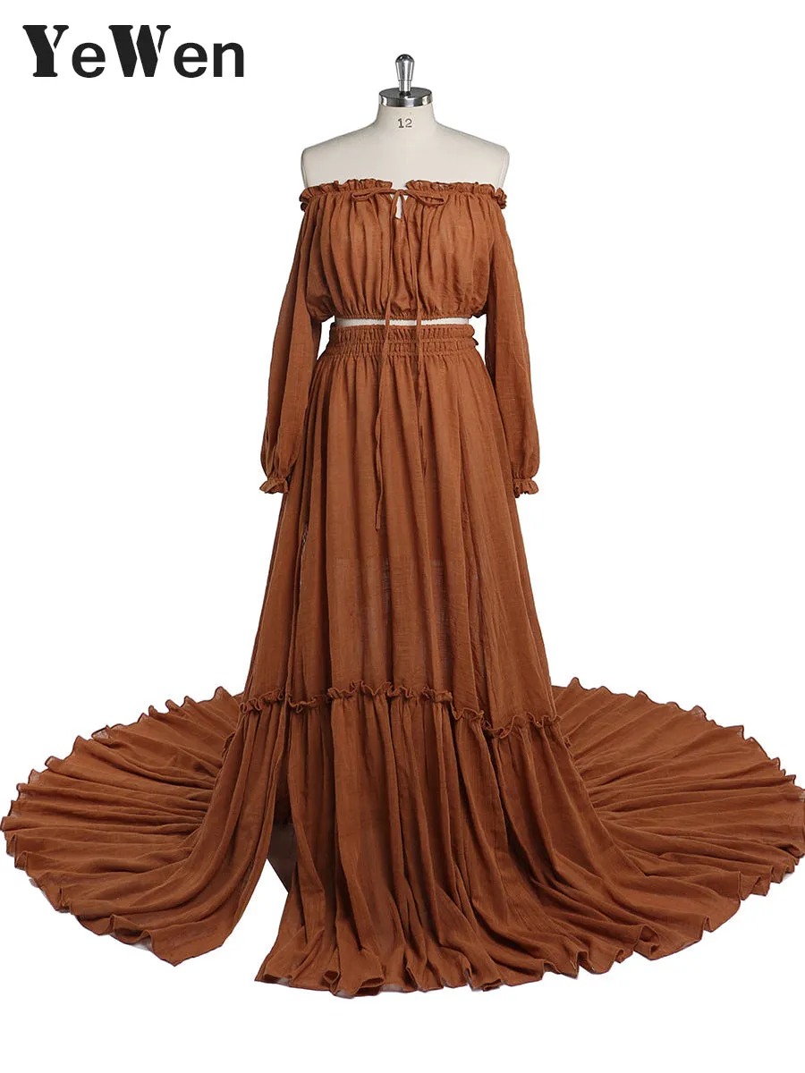 2 Pieces Set Evening Dresses Stretchy Waist Maternity Gown Photography Dress YEWEN YD211229