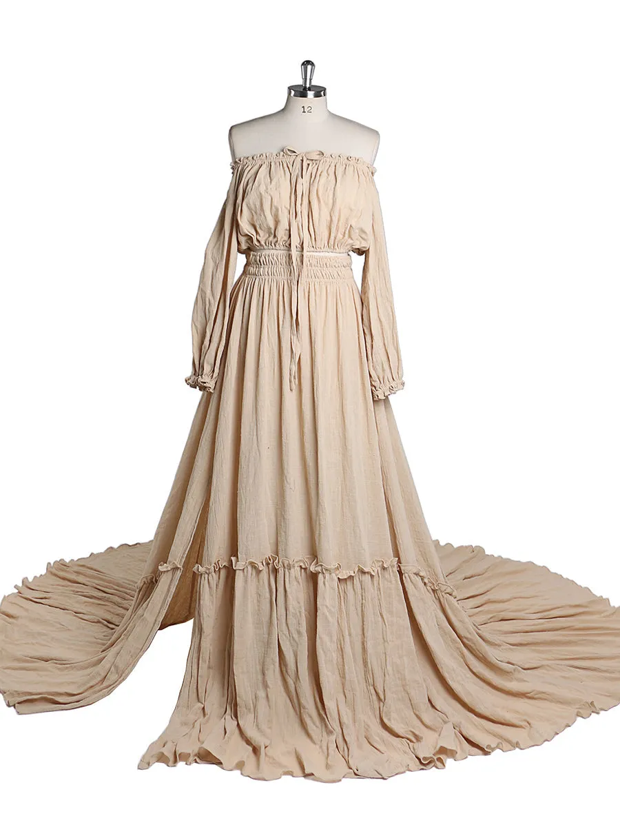2 Pieces Set Evening Dresses Stretchy Waist Maternity Gown Photography Dress YEWEN YD211229