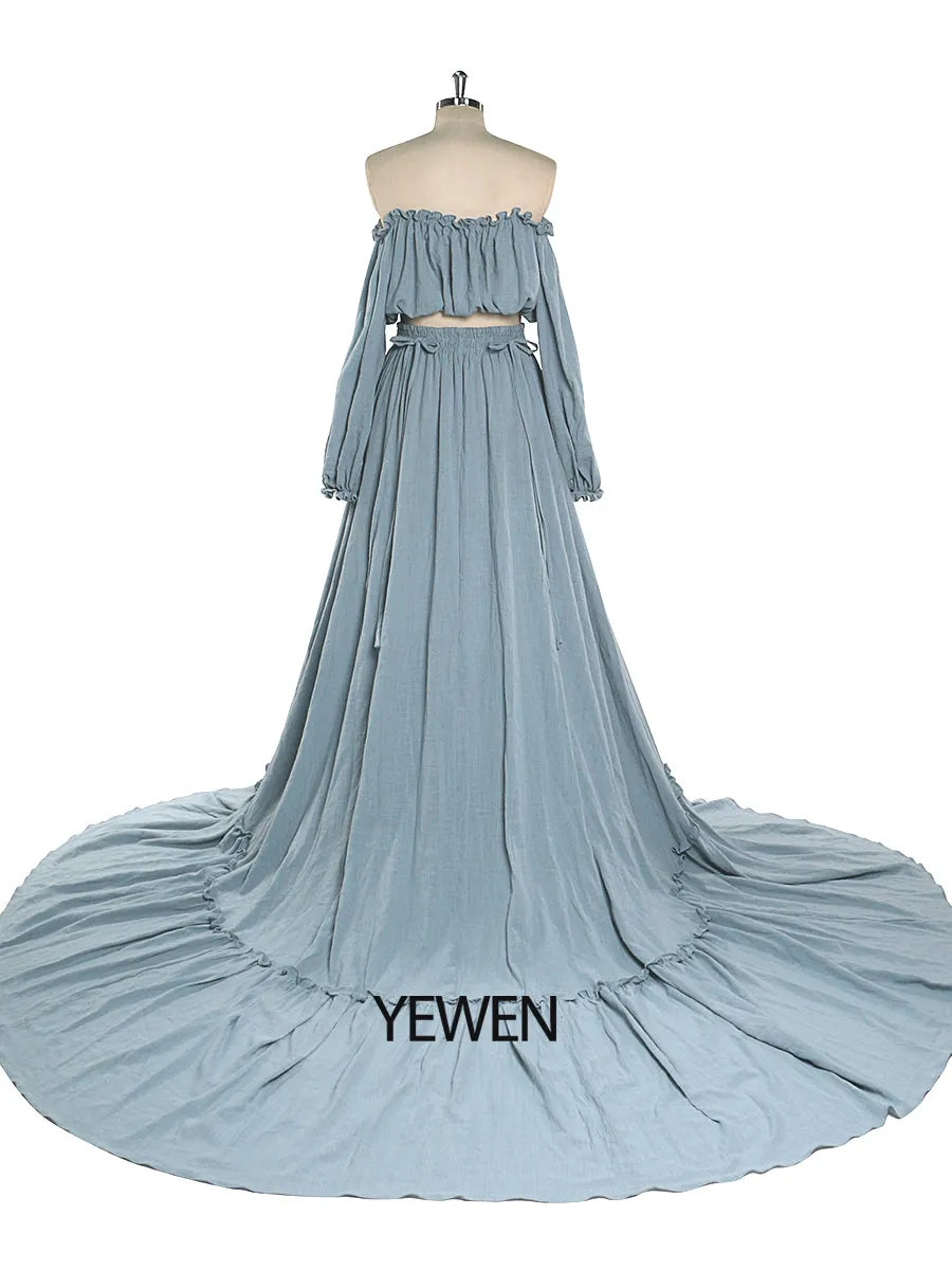 2 Pieces Set Evening Dresses Stretchy Waist Maternity Gown Photography Dress YEWEN YD211229