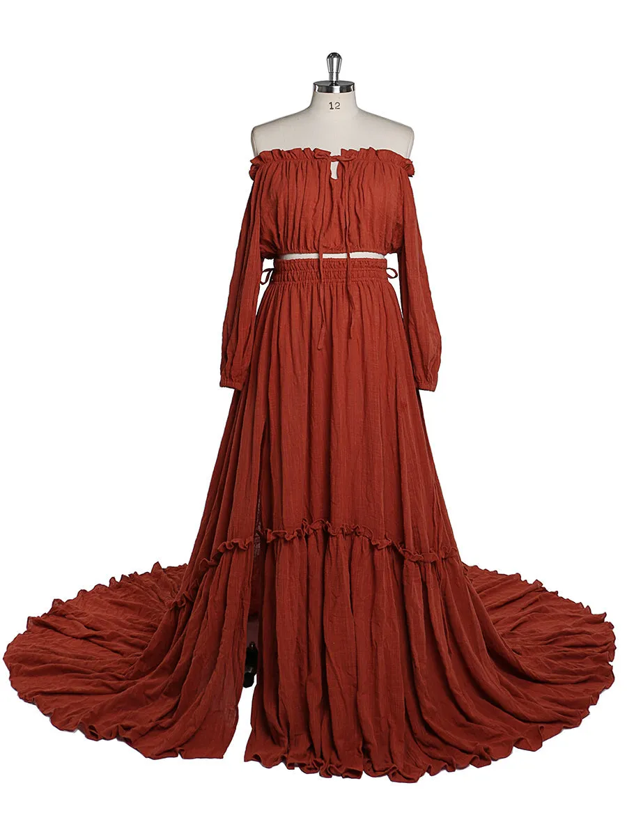 2 Pieces Set Evening Dresses Stretchy Waist Maternity Gown Photography Dress YEWEN YD211229