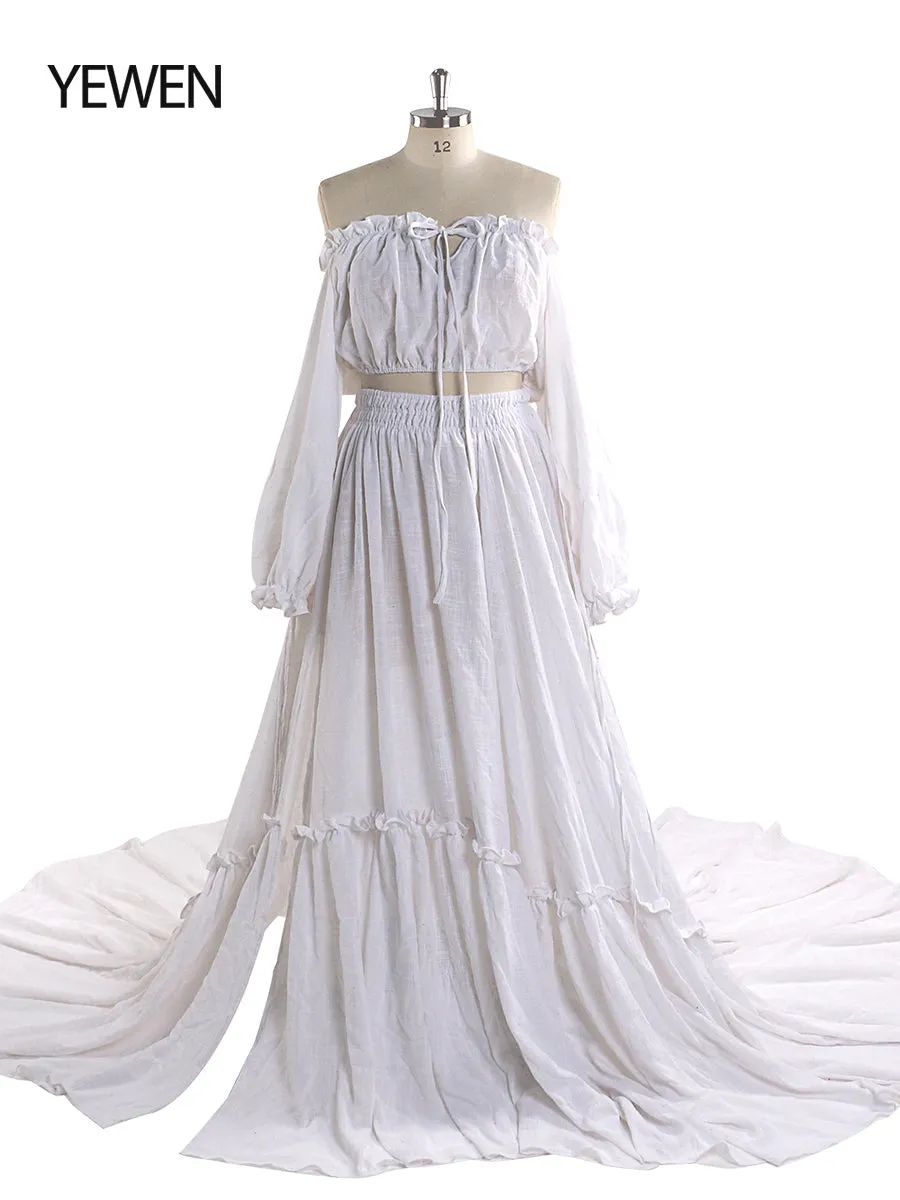 2 Pieces Set Evening Dresses Stretchy Waist Maternity Gown Photography Dress YEWEN YD211229