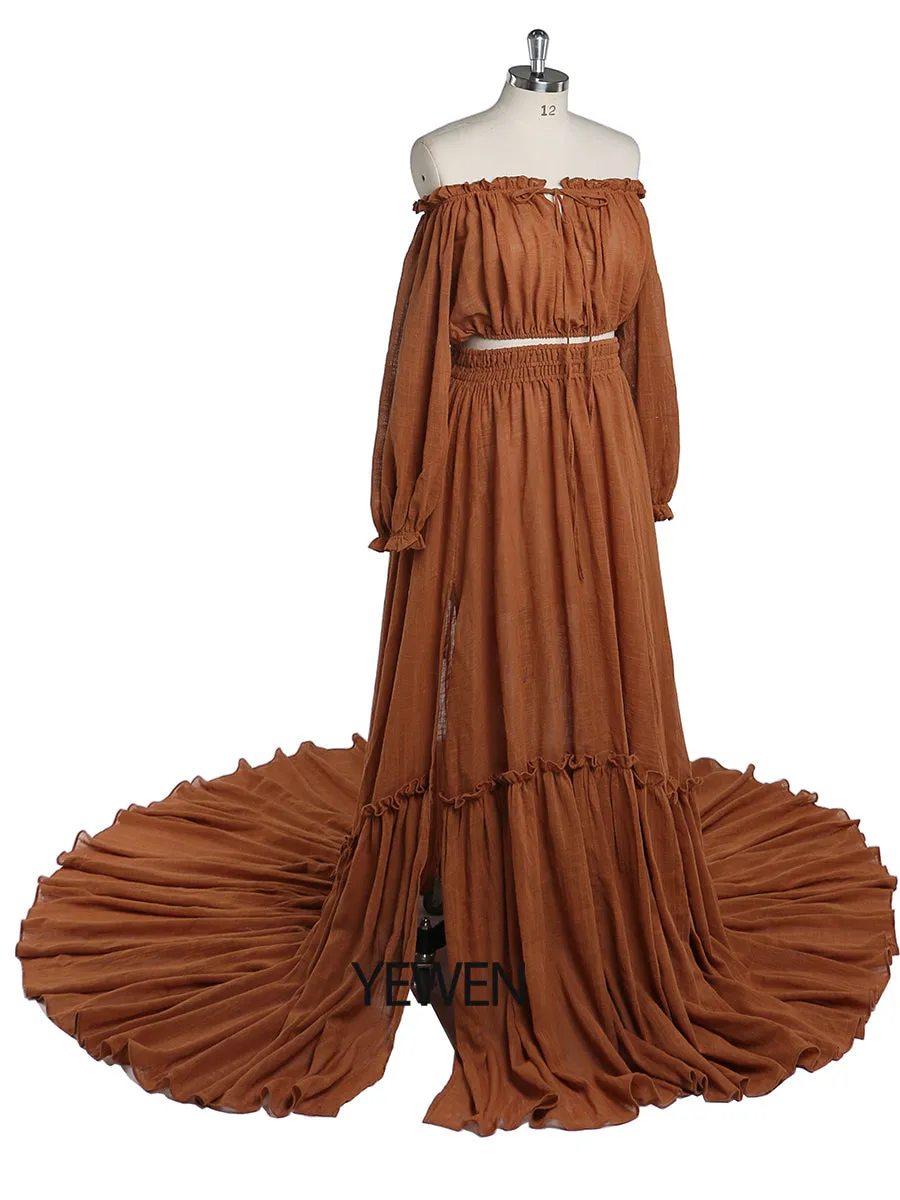 2 Pieces Set Evening Dresses Stretchy Waist Maternity Gown Photography Dress YEWEN YD211229