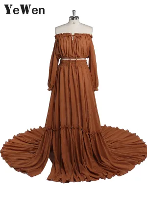 2 Pieces Set Evening Dresses Stretchy Waist Maternity Gown Photography Dress YEWEN YD211229