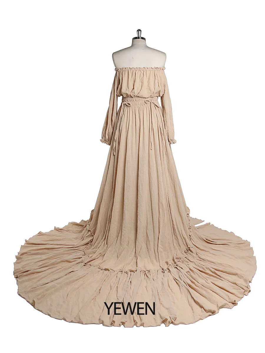 2 Pieces Set Evening Dresses Stretchy Waist Maternity Gown Photography Dress YEWEN YD211229