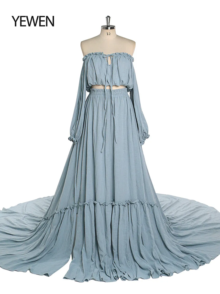 2 Pieces Set Evening Dresses Stretchy Waist Maternity Gown Photography Dress YEWEN YD211229