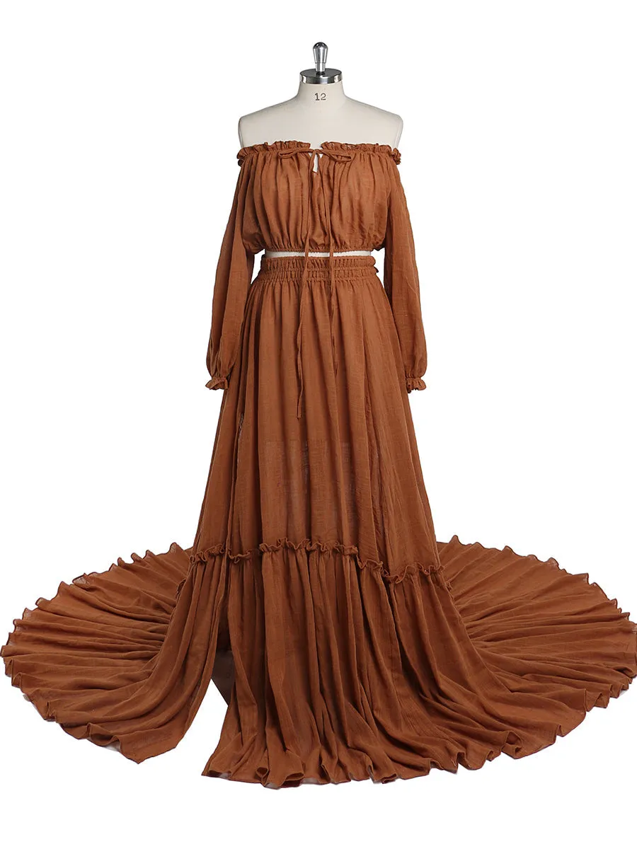 2 Pieces Set Evening Dresses Stretchy Waist Maternity Gown Photography Dress YEWEN YD211229