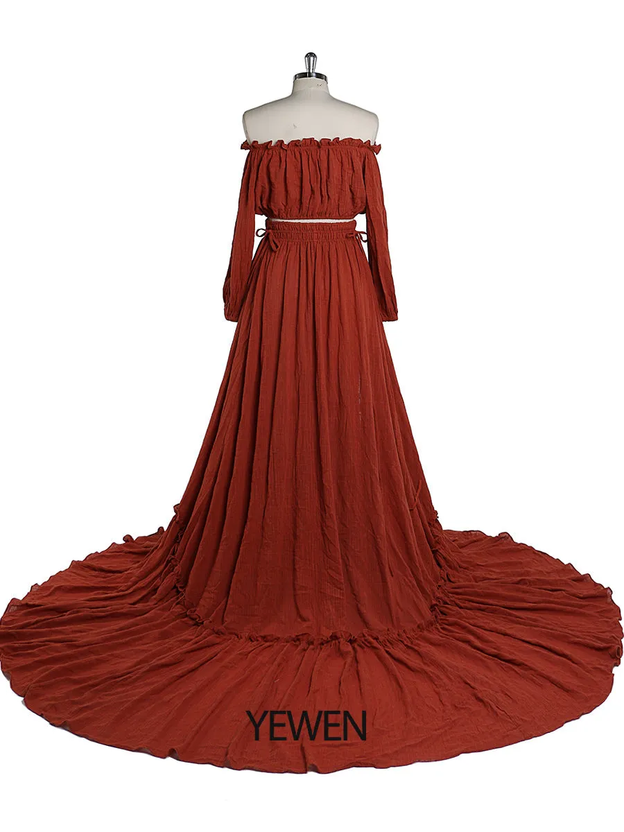 2 Pieces Set Evening Dresses Stretchy Waist Maternity Gown Photography Dress YEWEN YD211229