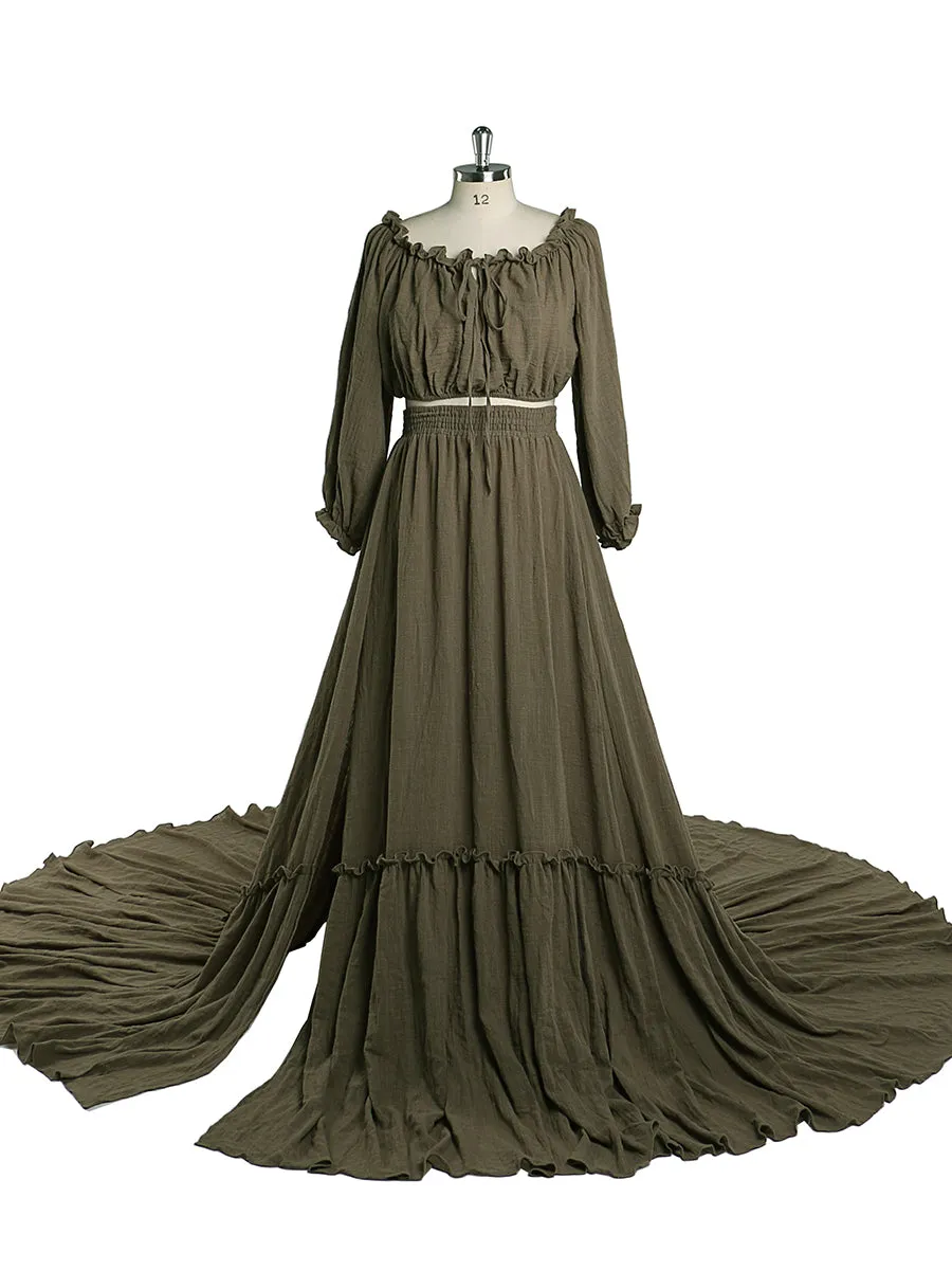 2 Pieces Set Evening Dresses Stretchy Waist Maternity Gown Photography Dress YEWEN YD211229