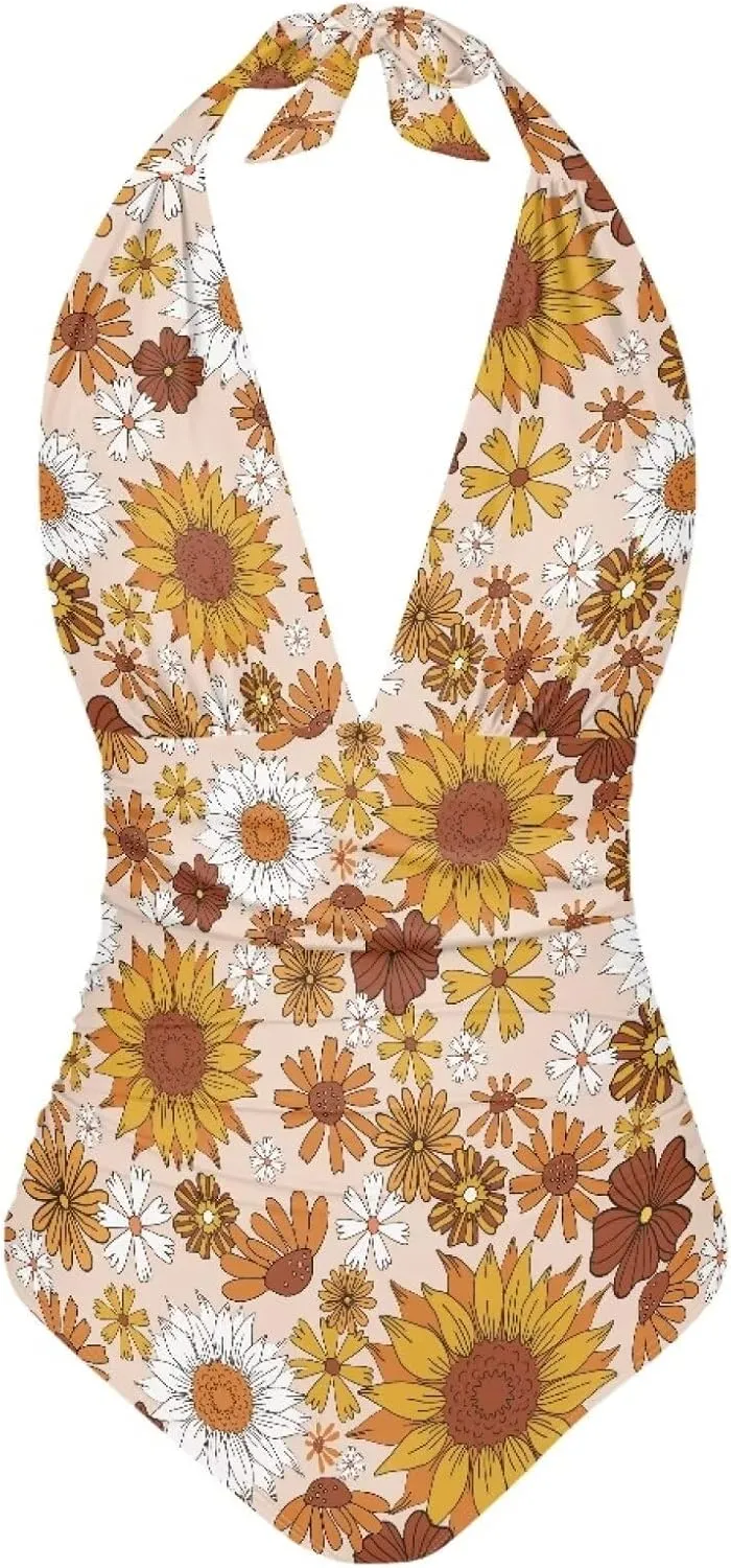 2024 V-Neck One Piece Sexy Swimsuit Vintage Padded Swimwear Drop Shipping Female Backless Beachwear Bodysuit