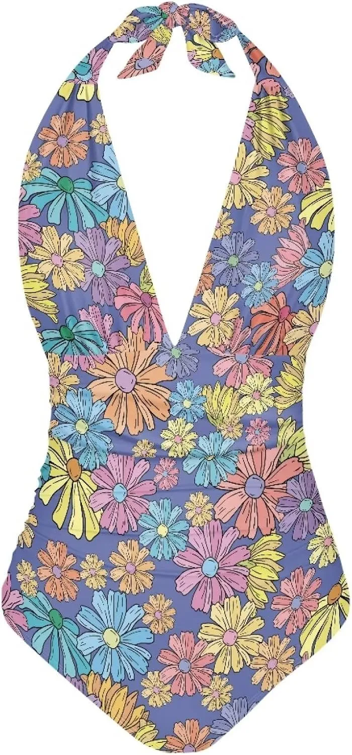 2024 V-Neck One Piece Sexy Swimsuit Vintage Padded Swimwear Drop Shipping Female Backless Beachwear Bodysuit