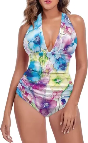 2024 V-Neck One Piece Sexy Swimsuit Vintage Padded Swimwear Drop Shipping Female Backless Beachwear Bodysuit