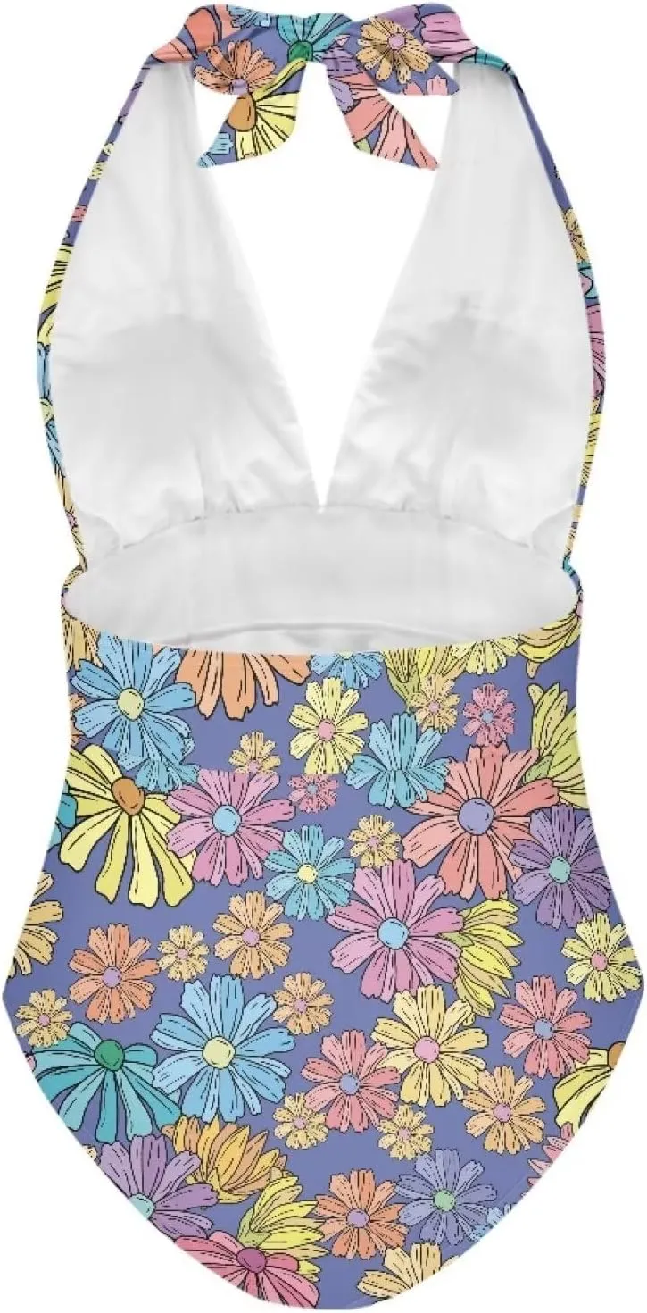 2024 V-Neck One Piece Sexy Swimsuit Vintage Padded Swimwear Drop Shipping Female Backless Beachwear Bodysuit