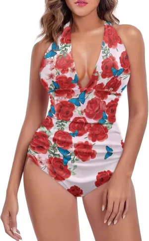 2024 V-Neck One Piece Sexy Swimsuit Vintage Padded Swimwear Drop Shipping Female Backless Beachwear Bodysuit