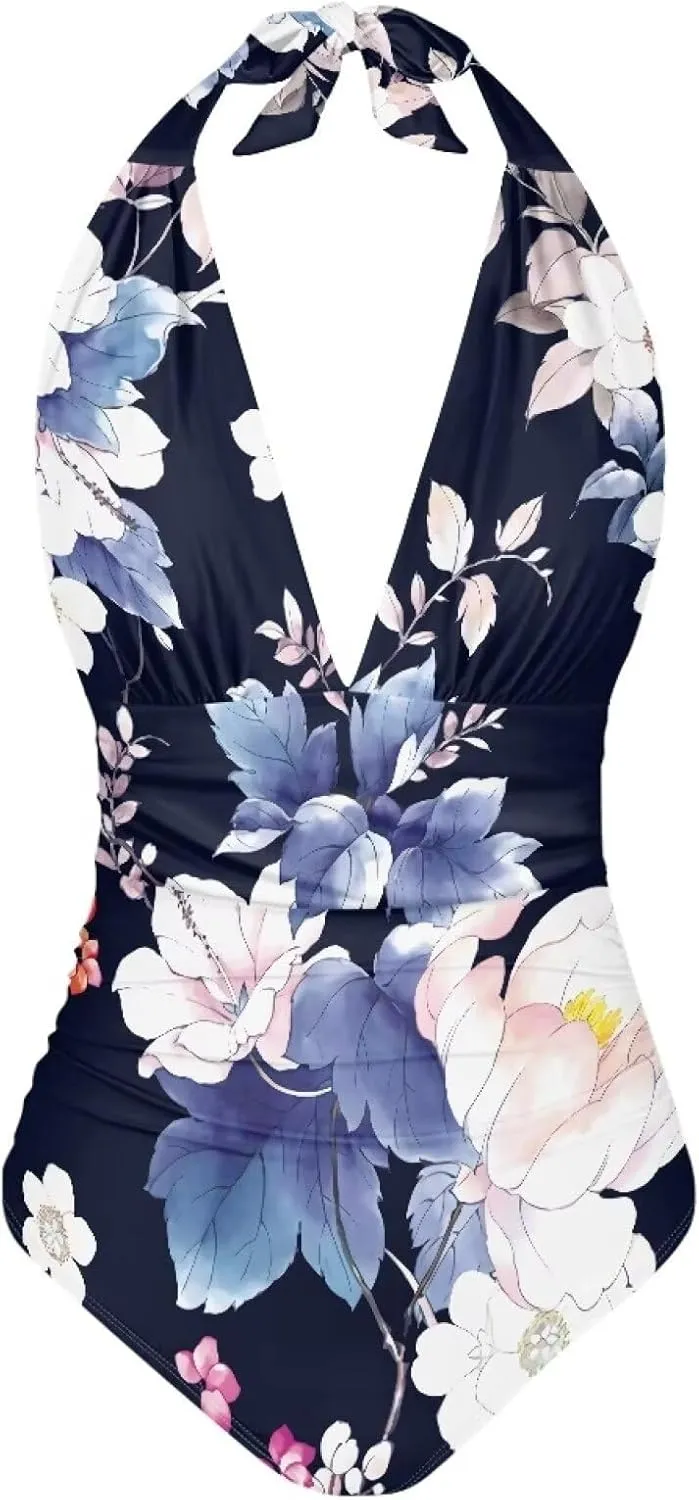 2024 V-Neck One Piece Sexy Swimsuit Vintage Padded Swimwear Drop Shipping Female Backless Beachwear Bodysuit