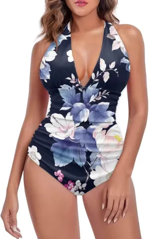2024 V-Neck One Piece Sexy Swimsuit Vintage Padded Swimwear Drop Shipping Female Backless Beachwear Bodysuit