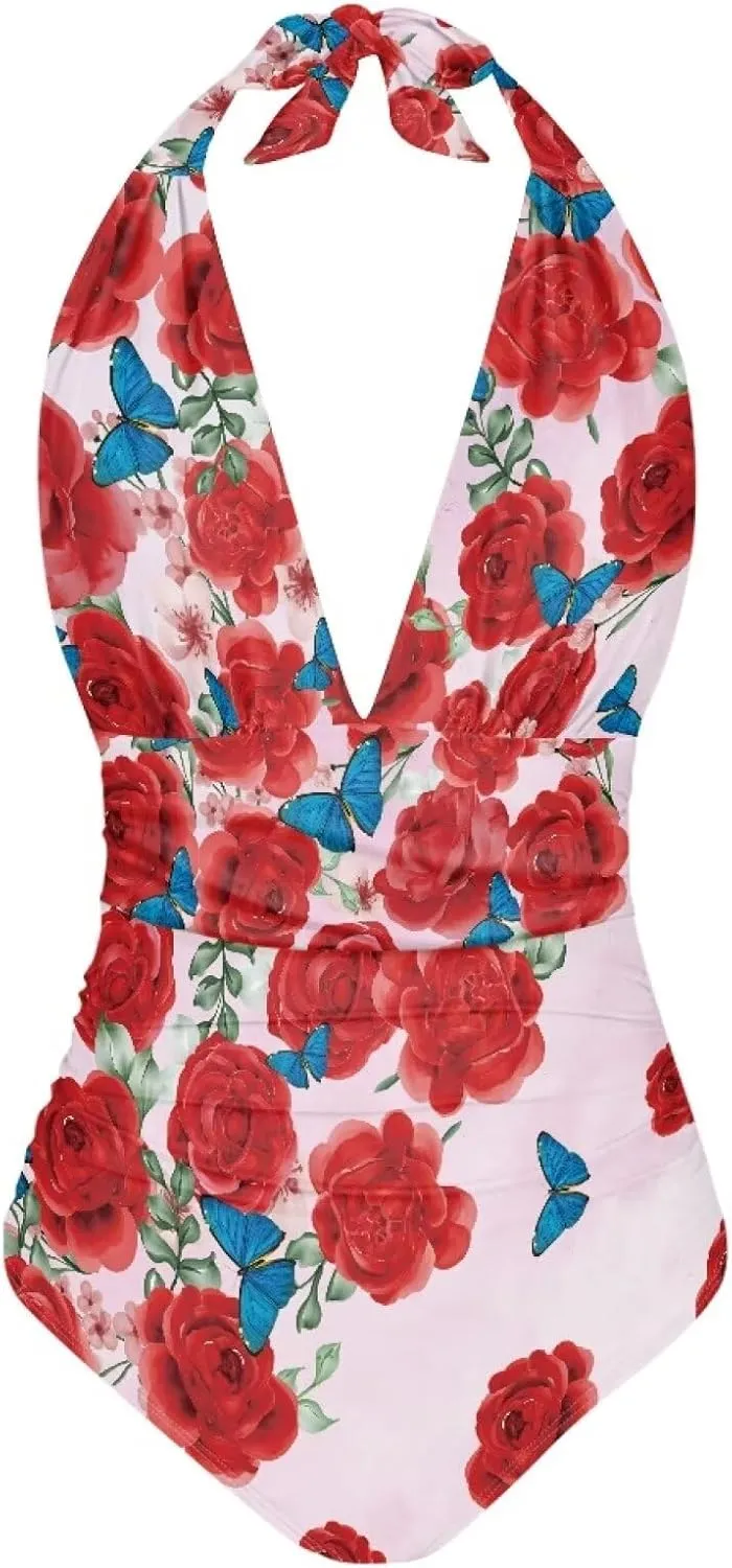 2024 V-Neck One Piece Sexy Swimsuit Vintage Padded Swimwear Drop Shipping Female Backless Beachwear Bodysuit