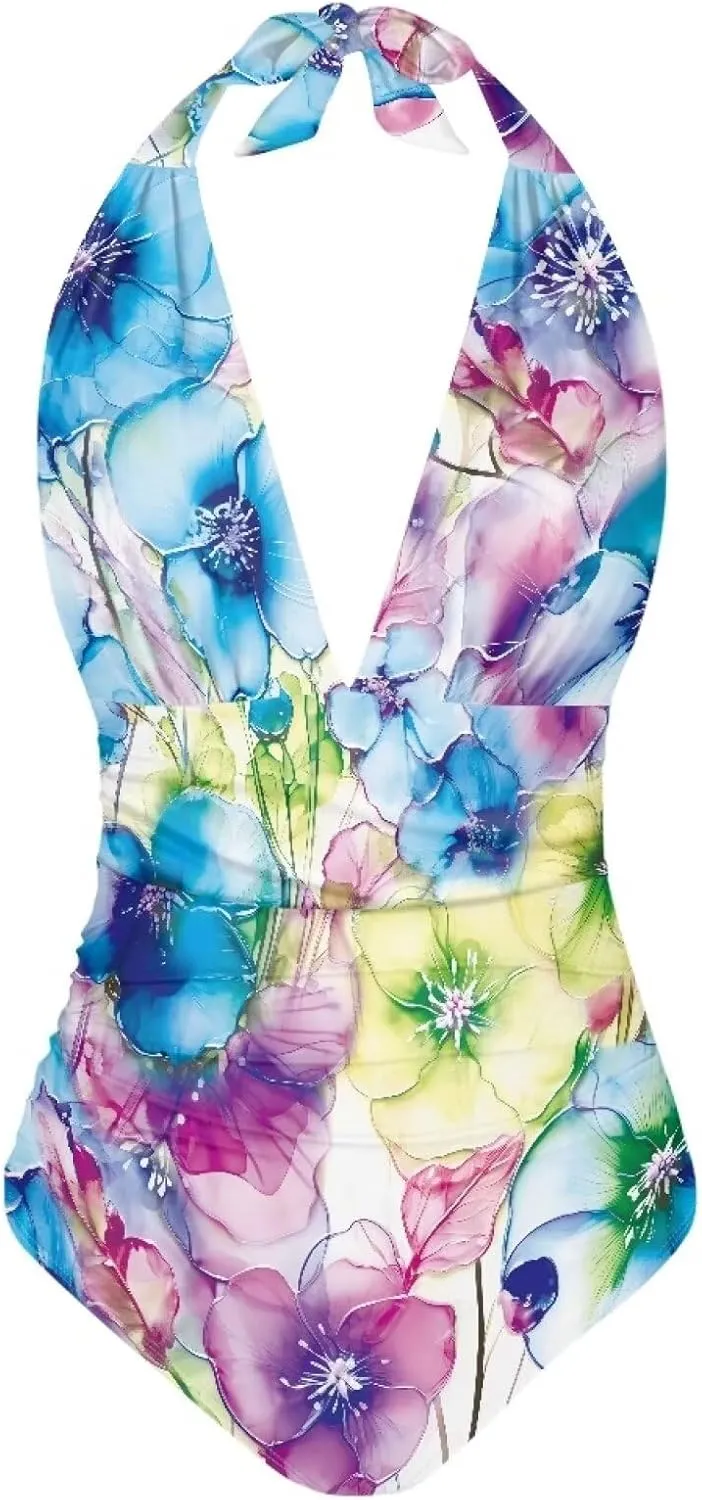 2024 V-Neck One Piece Sexy Swimsuit Vintage Padded Swimwear Drop Shipping Female Backless Beachwear Bodysuit