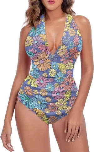 2024 V-Neck One Piece Sexy Swimsuit Vintage Padded Swimwear Drop Shipping Female Backless Beachwear Bodysuit