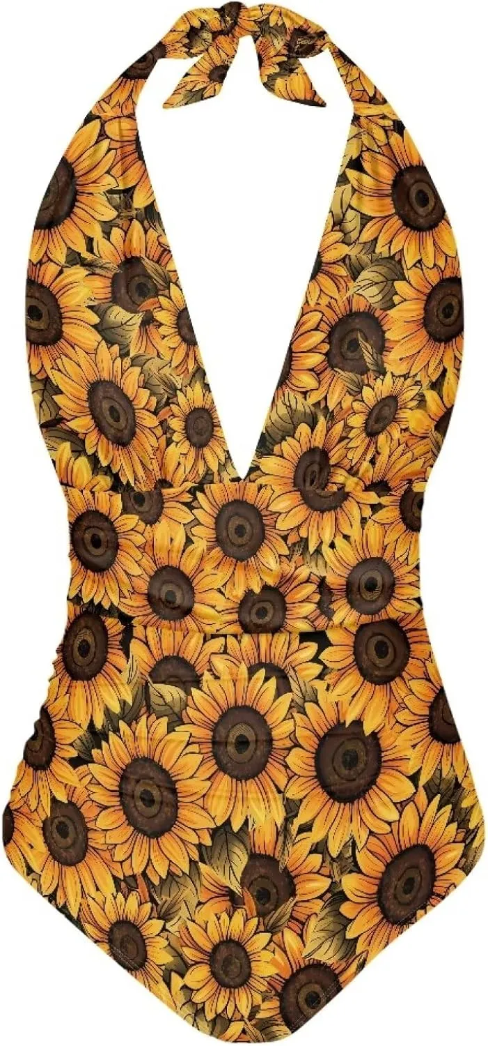 2024 V-Neck One Piece Sexy Swimsuit Vintage Padded Swimwear Drop Shipping Female Backless Beachwear Bodysuit