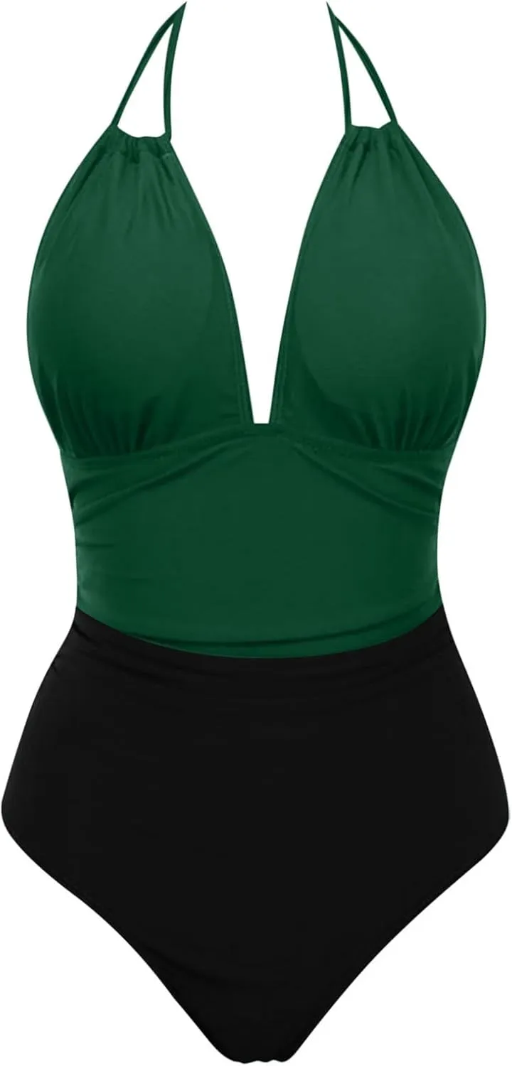 2024 Women's Slimming One Piece Swimsuits Tummy Control Bathing Suit Halter Strappy Swimwear Backless Monokini