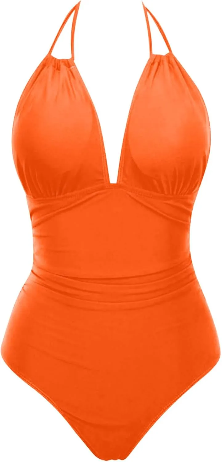 2024 Women's Slimming One Piece Swimsuits Tummy Control Bathing Suit Halter Strappy Swimwear Backless Monokini