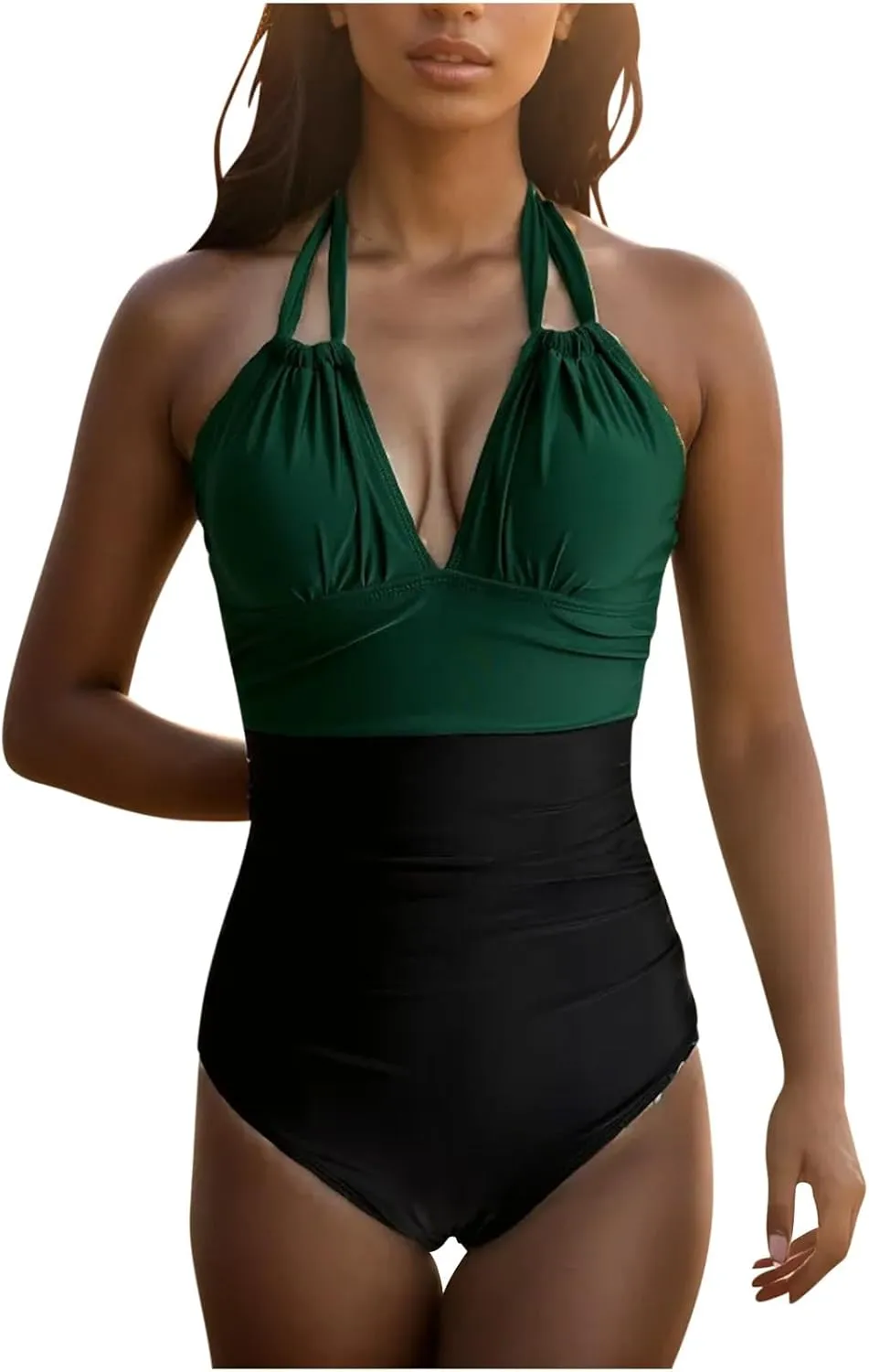 2024 Women's Slimming One Piece Swimsuits Tummy Control Bathing Suit Halter Strappy Swimwear Backless Monokini