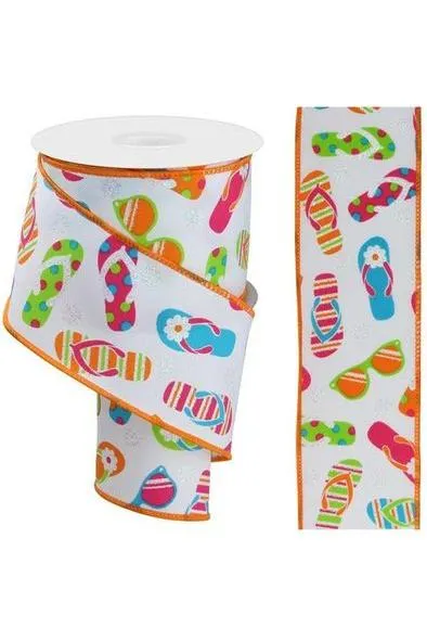 2.5" Flip Flop and Sunglasses Ribbon: White (10 Yard)