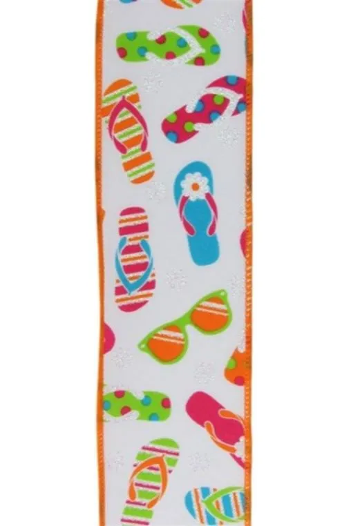 2.5" Flip Flop and Sunglasses Ribbon: White (10 Yard)