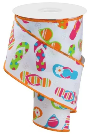 2.5" Flip Flop and Sunglasses Ribbon: White (10 Yard)