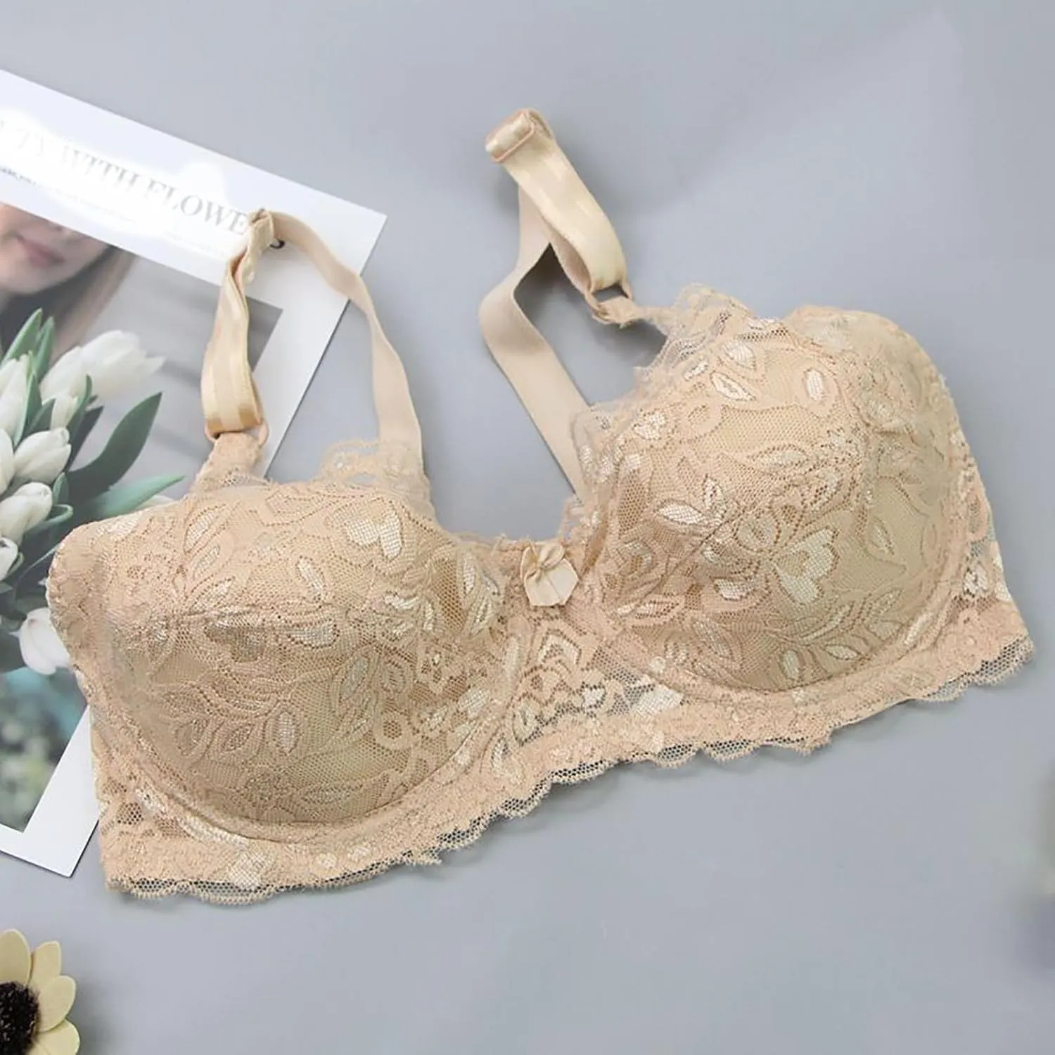3 Pack Lace Bralette for Women Full-Coverage Underwire Push Up Bra Comfort Adjustable Seamless Lift Everyday Bras