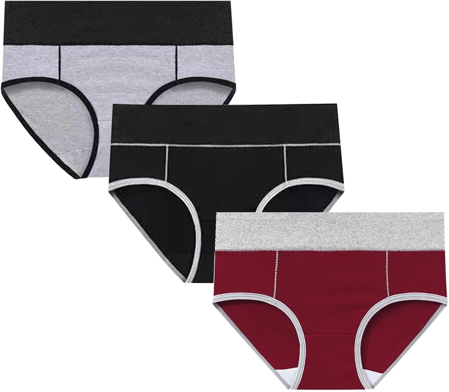3 PCS Briefs for Women Cotton Seamless Patchwork Underwear High Waist Breathable Full Coverage Plus Size Panties
