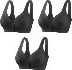 3PC Bras for Women Full Coverage Front Closure Button Gathering Underwear Summer Thin Seamless Push up Everyday Bra