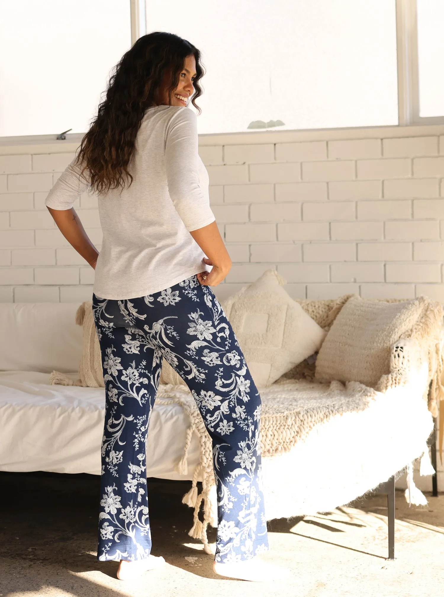 4-Piece  Maternity Loungewear Set-  Grey/Parsley Print